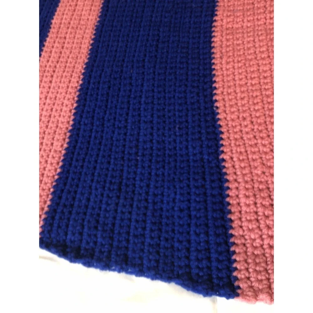 Four toned Stripes Pretty Pink Blue Vintage Afghan Cozy Couch‎ Throw Blanket